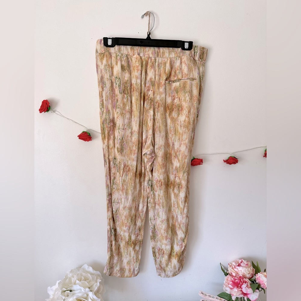 2 Piece SET Zara Pastel Yellow Metallics Shiny Printed Pants Blouse L XL - Picture 7 of 12